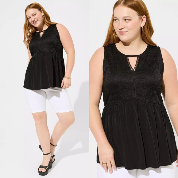 torrid Tops - Torrid Mini Studio Knit Crew Neck Keyhole Lace Babydoll Tank Size 3